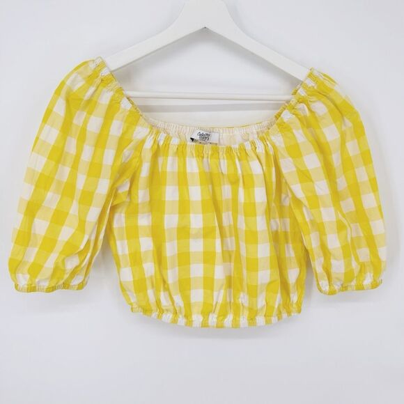 Color Me Courtney Kris Crop Top Small Yellow Gingham Puff - Picture 3 of 8